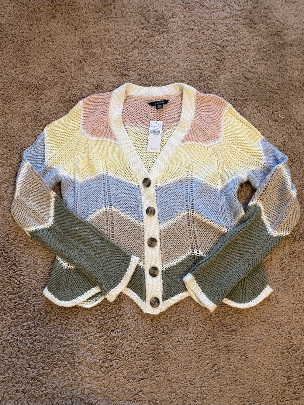 V-Neck Button Cardigan - Pink Yellow Blue Cream Olive